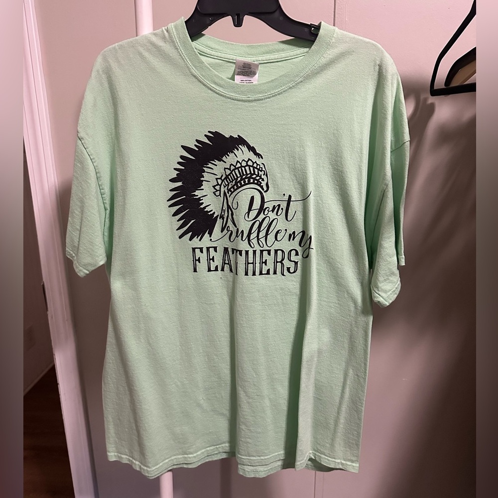 Mint Green and Black Don’t Ruffle My Feathers Graphic Shortsleeve Tshirt size XL